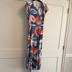 Babaton Blue and Red Floral Midi Dress